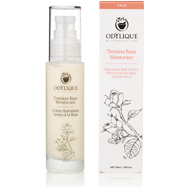 Odylique Timless Rose Moisturiser with rose hips and sea buckthorn oil. For all skin types