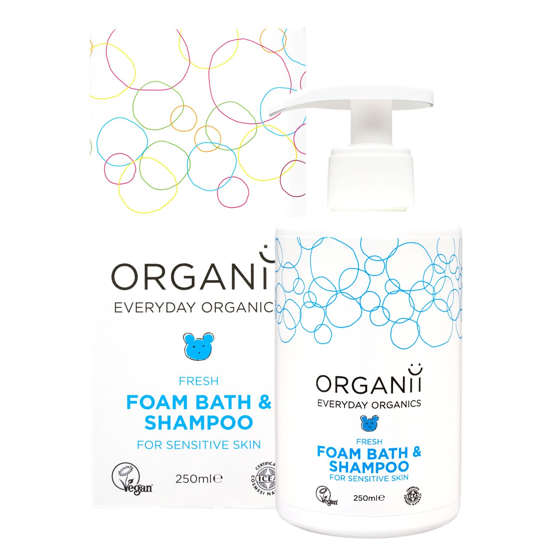 Organii fresh foam bath and shampoo for sensitive skin on white background