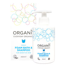 Organii fresh foam bath and shampoo for sensitive skin on white background