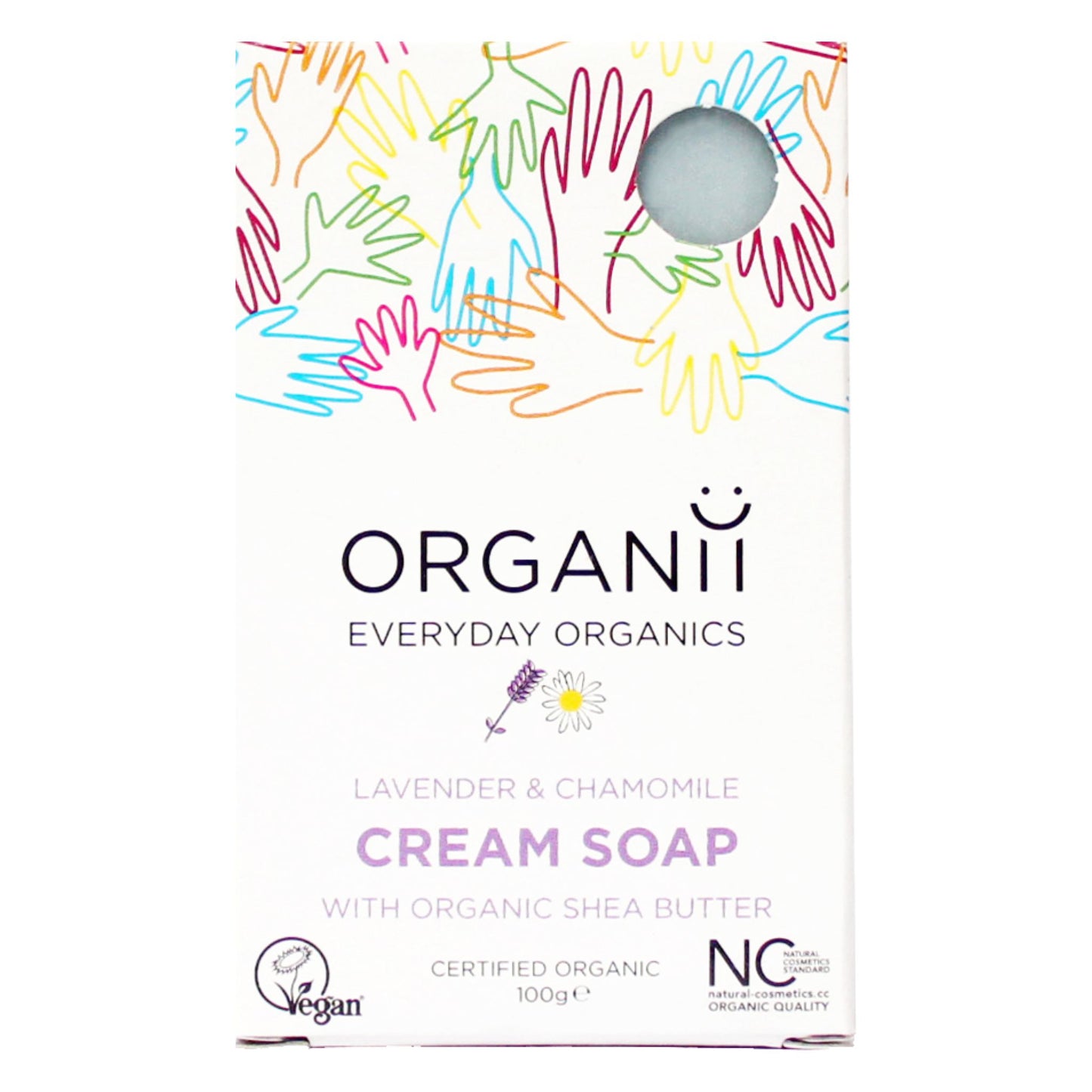 Organii Lavender and Chamomile Cream Soap Bar with organic shea butter in a biodegradable box