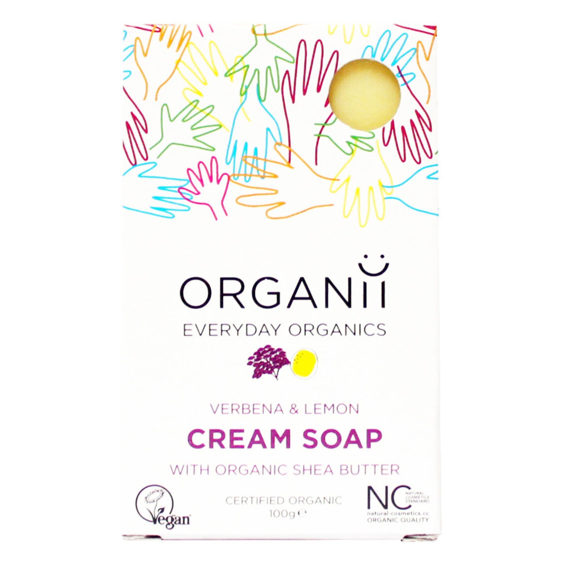 Organii Verbena and Lemon Cream Soap with organic shea butter in a biodegradable box