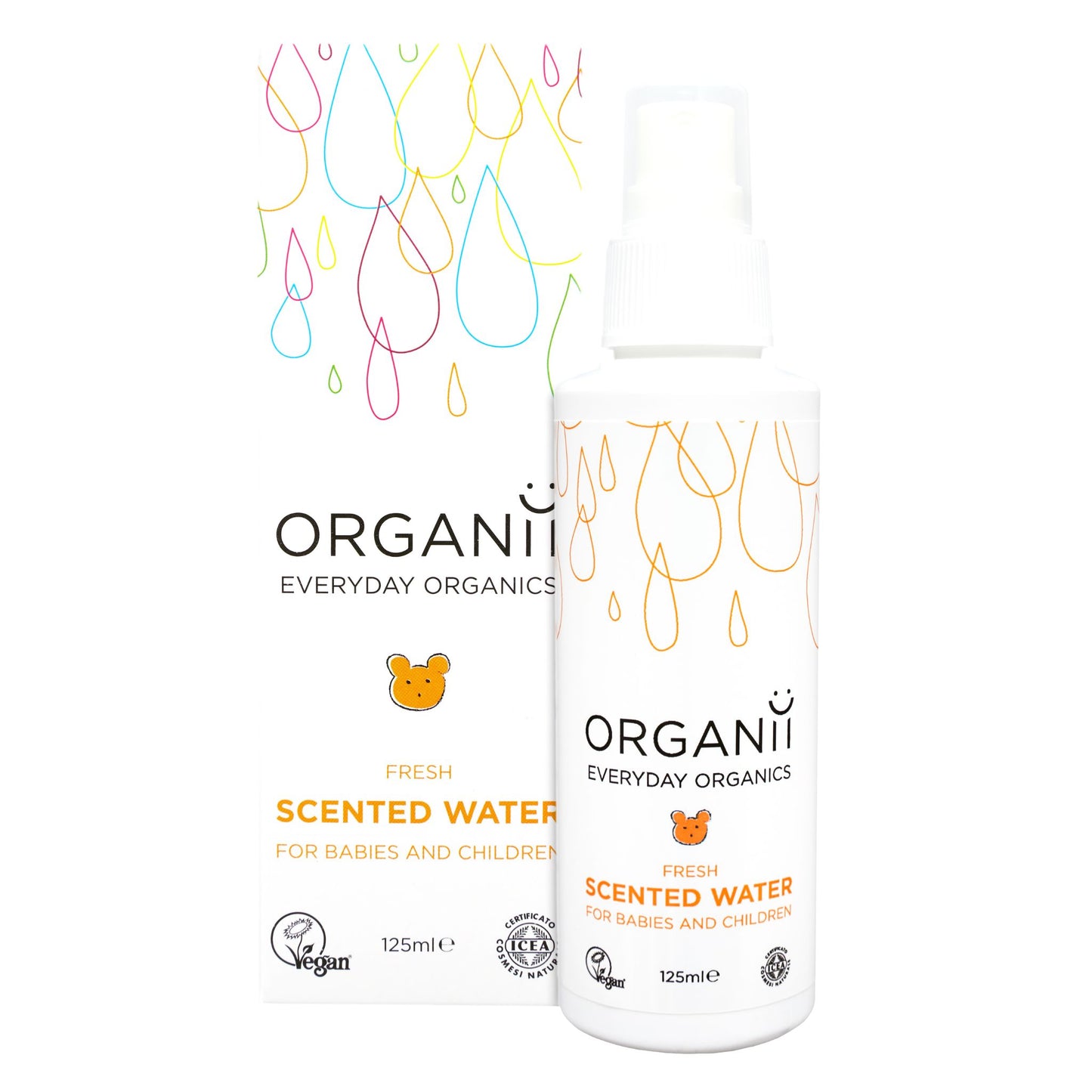 Organii Fresh Scented Water for Babies and Children bottle and box on white background