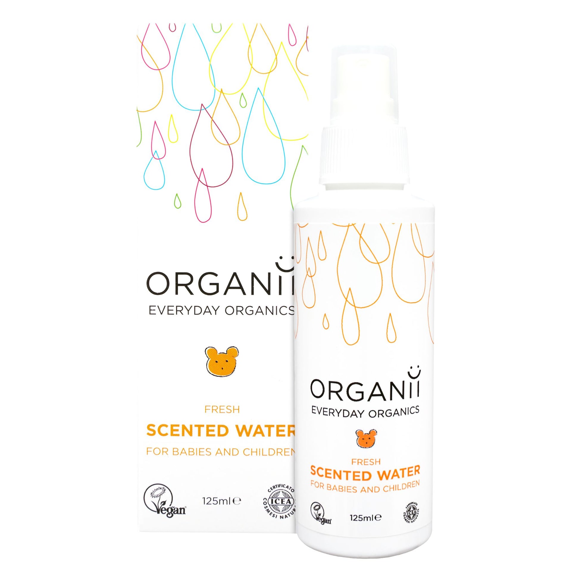 Organii Fresh Scented Water for Babies and Children bottle and box on white background