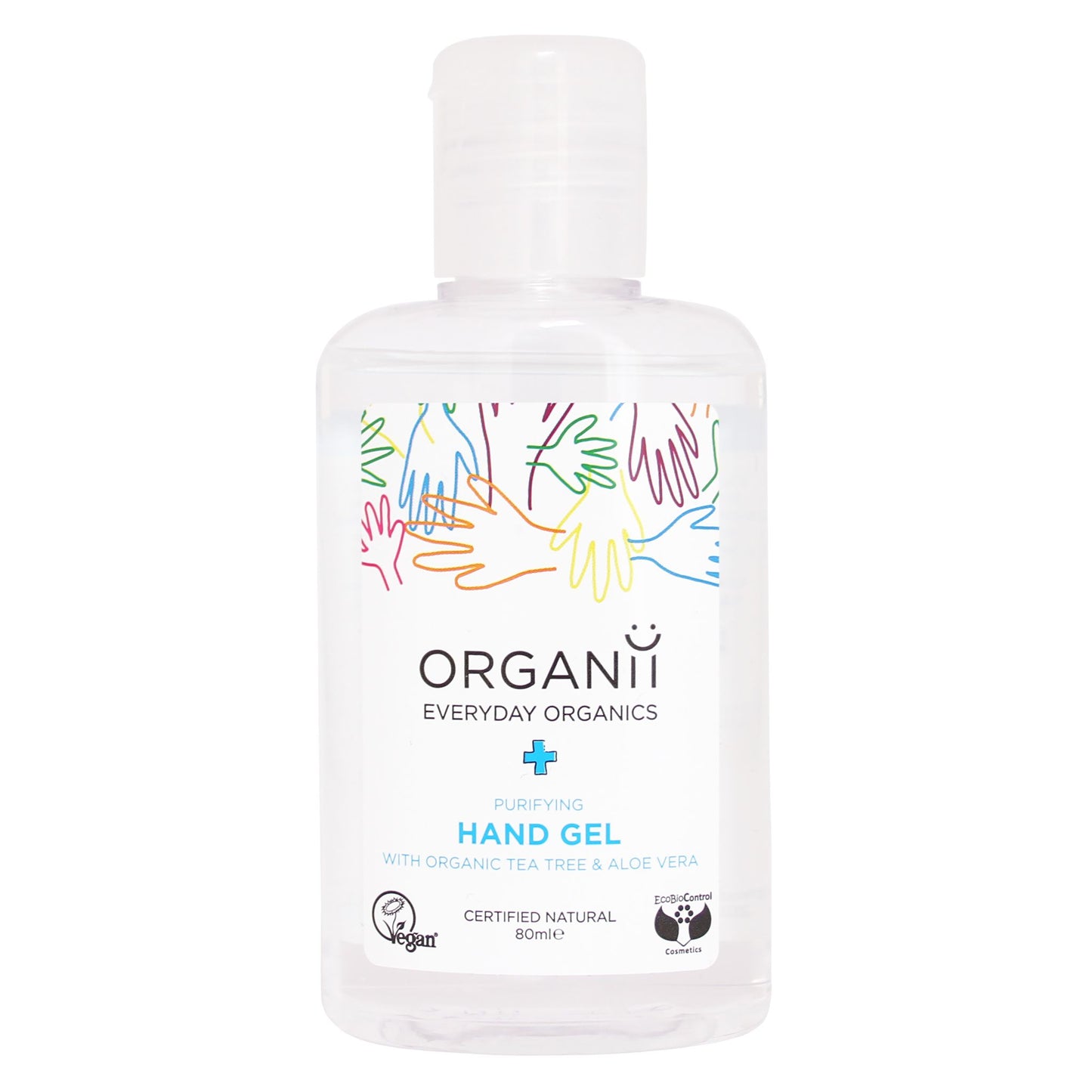 Organii Purifying Hand Gel with Organic Tea Tree and Organic Aloe Vera in a clear plastic bottle 