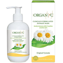 Organyc  Intimate Wash comes in a plastic pump bottle in a box 