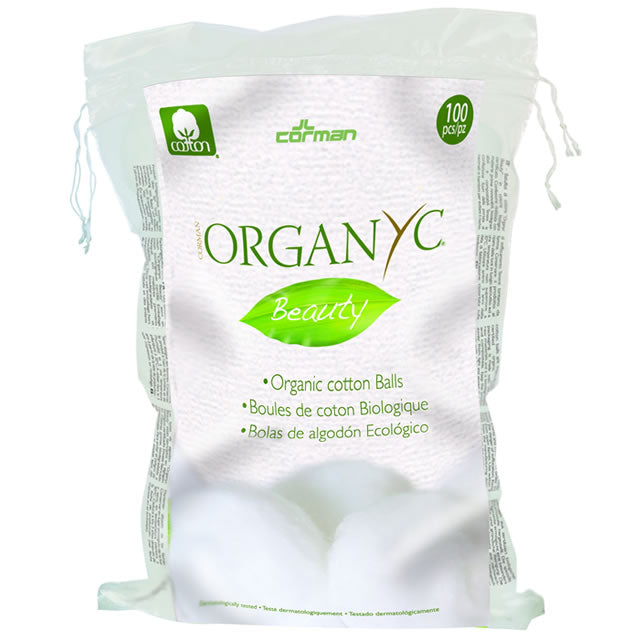 Organyc Organic Cotton Balls wrapped in  a pouch bag. 