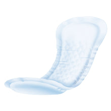 A single light blue organic cotton sanitary pad shown on a plain white background.