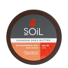 Soil Ugandan Shea Butter, 100% pure organic and unrefined shea butter 100ml tub on a white background.