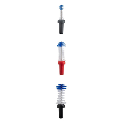 Set of three Yaweco interdental  brushes with blue bristle heads on a white background