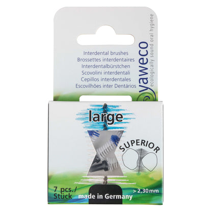 Yaweco interdental brushes packaging with branding and product details.