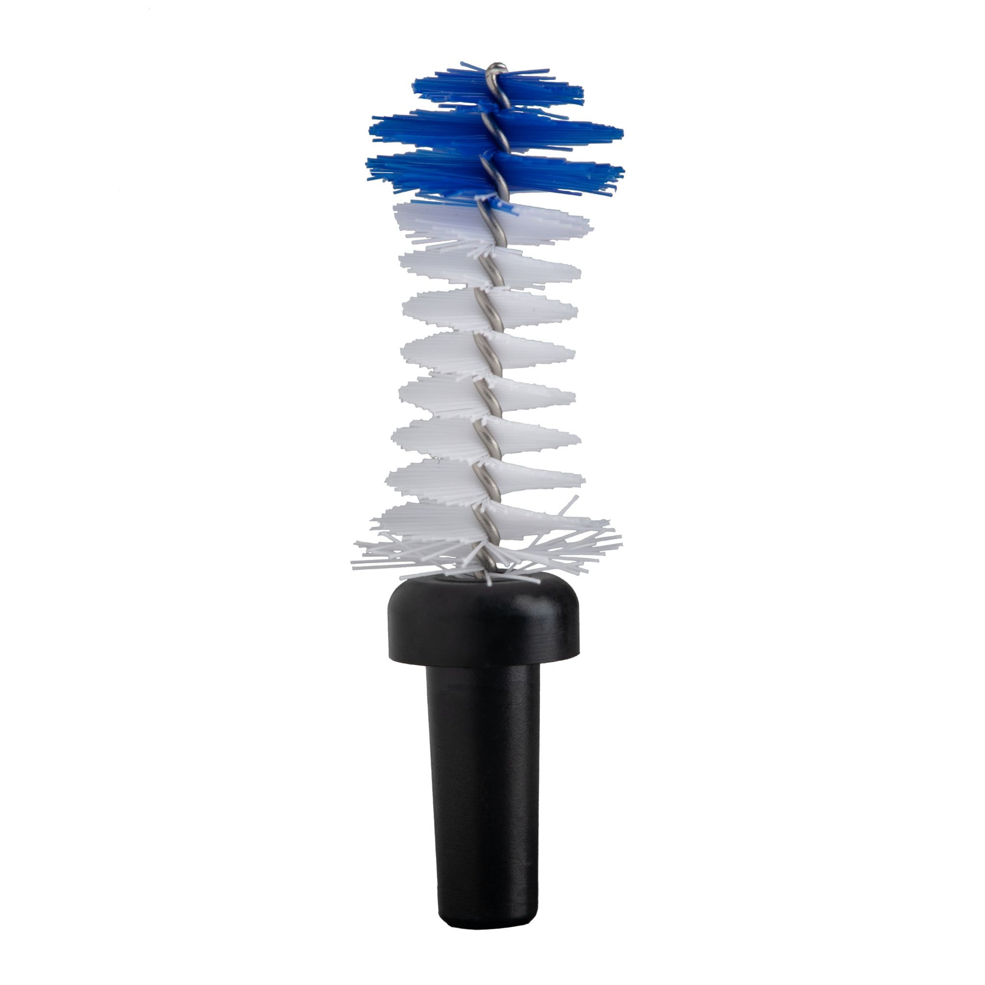 Yaweco interdental brush with blue and white bristles on a white background