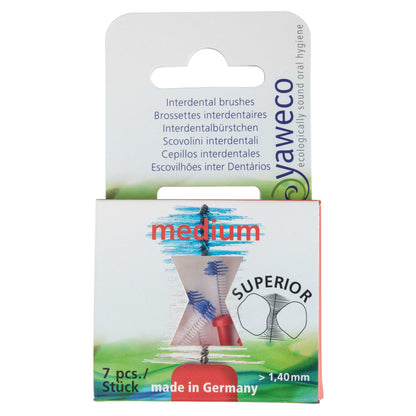 Yaweco interdental brushes packaging with branding and product details.