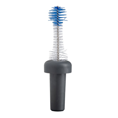 Yaweco interdental brush with blue and white bristles on a white background
