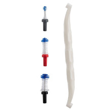 Set of dental cleaning tools including a brush and a handle on a white background