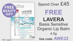 All Natural Me Spend Over £45 and Get a Free Lavera Basis Sensitive Organic Lip Balm. Use Code AWE22 at checkout